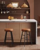 VASAGLE EKHO Collection - Tabouret de Bar, Lot de 2, Chaise de Cuisine, Haut, en PU avec Coutures, Style Moderne Mi-siècle, Hauteur Assise 63 cm, Cuisine, Bar, Montage Facile, Marron Caramel LBC080K01 - 3