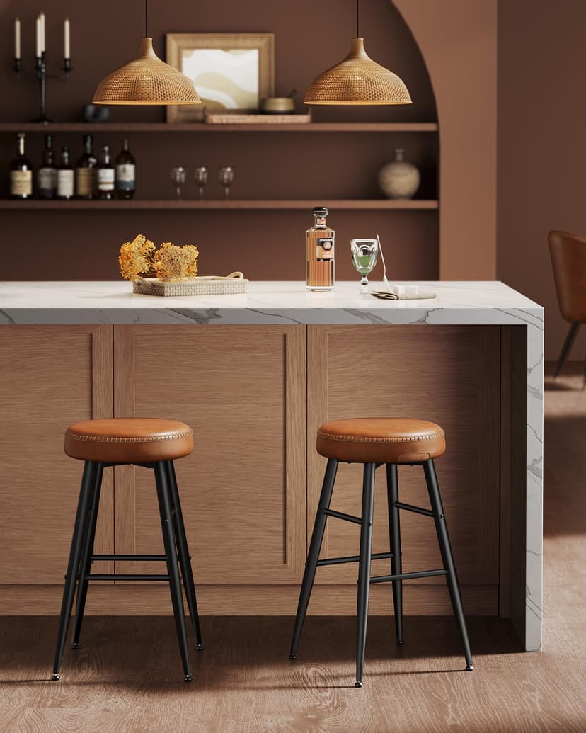 VASAGLE EKHO Collection - Tabouret de Bar, Lot de 2, Chaise de Cuisine, Haut, en PU avec Coutures, Style Moderne Mi-siècle, Hauteur Assise 63 cm, Cuisine, Bar, Montage Facile, Marron Caramel LBC080K01 - 3