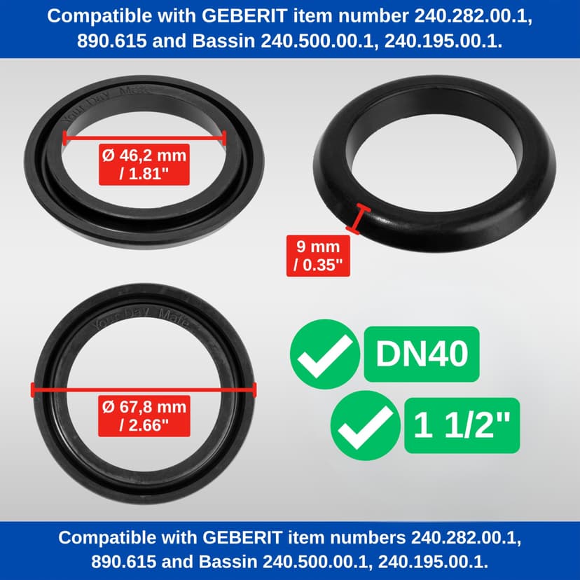 Basin and Lifting Bell Seal Set, 2 Pack, Replacement for Art. No. 240.282.00.1, 890.615, 816.418.00.1, 818.109, Compatible with GEBERIT cisterns, Flat Gasket for Flush Valve, Siphon Bell Sealing Ring - 6