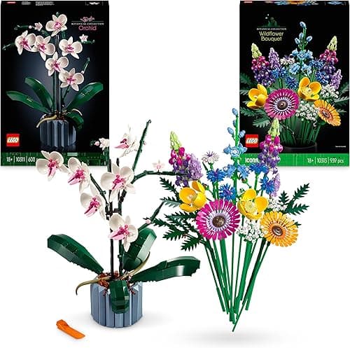 LEGO Icons Botanicals Bundle: Includes Wildflower Bouquet (10313) and Orchid (10311), Botanical Collection Sets with Artificial Flowers and Plants, Crafts for Adults, Home Decor Gift for Her or Him