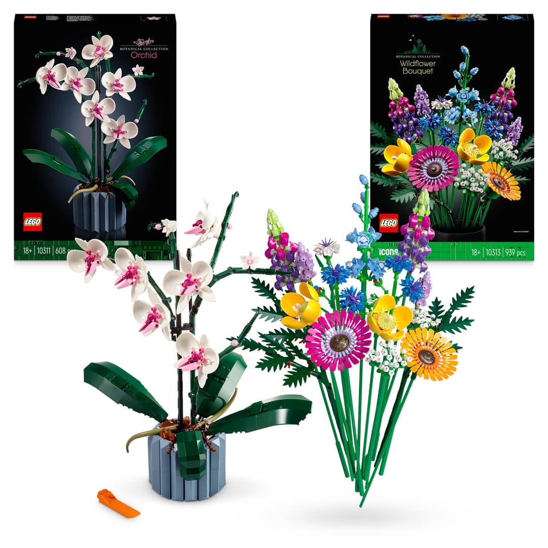 LEGO Icons Botanicals Bundle: Includes Wildflower Bouquet (10313) and Orchid (10311), Botanical Collection Sets with Artificial Flowers and Plants, Crafts for Adults, Home Decor Gift for Her or Him