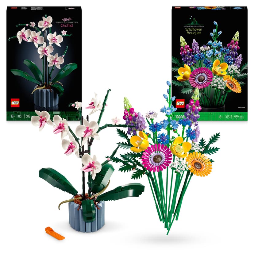 LEGO Icons Botanicals Bundle: Includes Wildflower Bouquet (10313) and Orchid (10311), Botanical Collection Sets with Artificial Flowers and Plants, Crafts for Adults, Home Decor Gift for Her or Him - 1