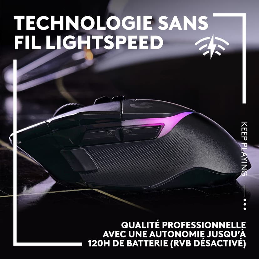 Logitech G G502 X Plus Lightspeed Souris Gaming RVB sans Fil - Souris Optique Boutons Hybrides LIGHTFORCE, LIGHTSYNC RVB, Capteur Gaming Hero 25K, Compatible avec PC - macOS/Windows - Noir - 3
