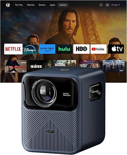 Wanbo Mozart 1 Pro Home Theater Projector for Bedroom, Outdoor & Indoor Home Cinema Speakers - Smart WiFi Projector with Auto Focus, Keystone, Google TV & Netflix - Wireless Streaming & Bluetooth