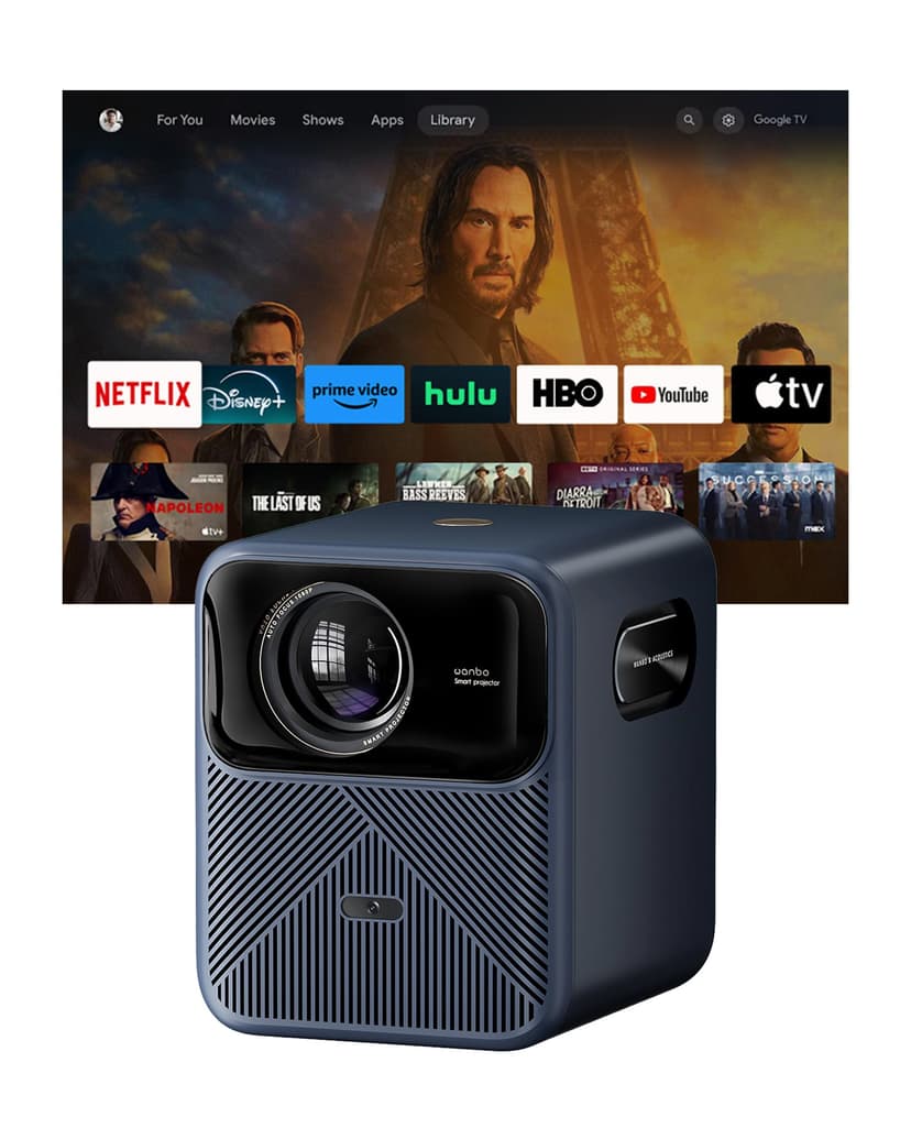 Wanbo Mozart 1 Pro Home Theater Projector for Bedroom, Outdoor & Indoor Home Cinema Speakers - Smart WiFi Projector with Auto Focus, Keystone, Google TV & Netflix - Wireless Streaming & Bluetooth - 1