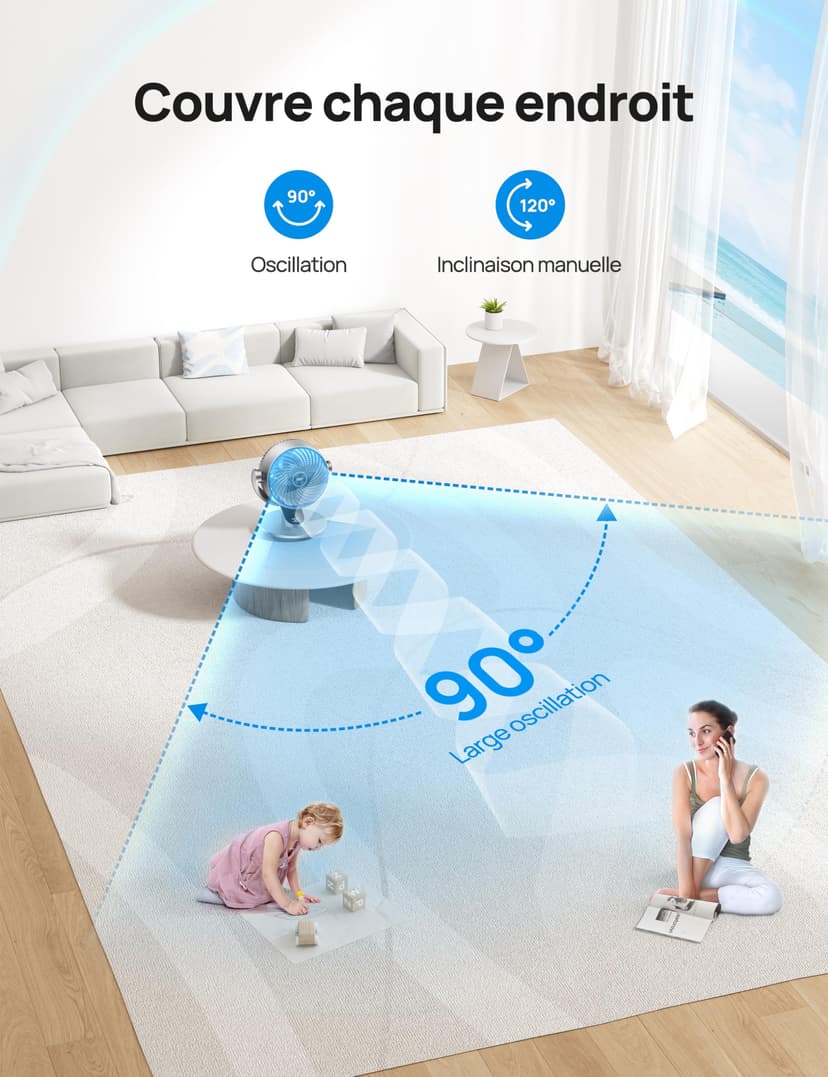 DREO Smart Table Fan for Bedroom, 28dB Silent Air Circulator Fan with Remote, 7 Inch Diameter Cooling Quiet Desk Fan, 120° Vertical Manual+90° Horizontal Oscillating, 4 Speeds, 5 Modes, 12H Timer - 4