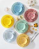 vancasso SELENE Assiettes Service de Table pour 6 Personnes, 24 Pièces, Vaisselle en Porcelaine Pastel - 6 Assiette Plate, à Dessert, Creuses et Bols - Adapté au Micro-Ondes - Style Floral Coloré - 8