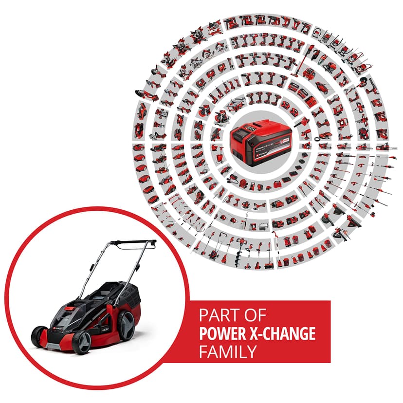 Einhell Tosaerba a batteria GE-CM 43 Li M Kit Power X-Change (36V, 43 cm larghezza di taglio, fino 600 m², Brushless, funzione mulching, 63L sacco raccoglitore, incl. 2x 4,0Ah + 2x caricabatterie) - 2