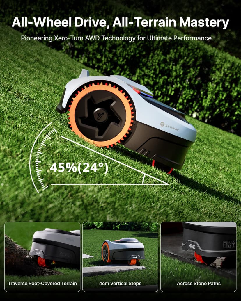 Segway Navimow i205 AWD Robot Lawn Mower without Boundary for 500 m², w/Garage S, All-Wheel-Drive for 45% Slopes, EFLS NRTK + Vision, Auto Mapping, No RTK Antenna Required (Ship Separately) - 2