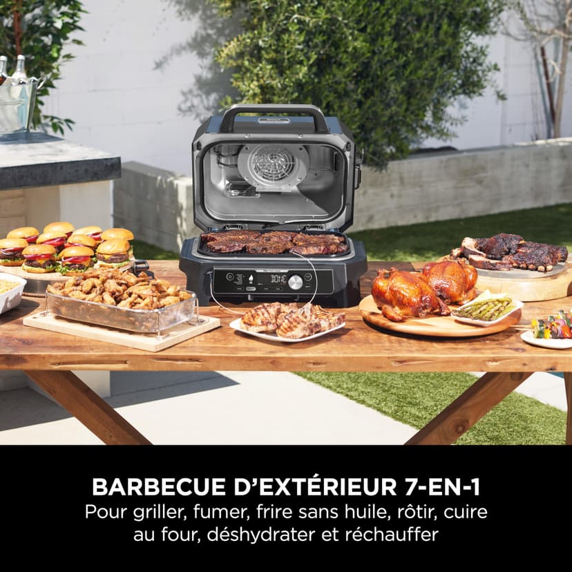 Ninja Woodfire Pro Connect XL Barbecue Électrique & Fumoir avec Contrôle d'Application, 2 Sondes, Grille, Housse, Revêtements & Brosse, Grill & Friteuse sans huile 7-en-1, Bleu & Noir OG901EUAMZ - 4