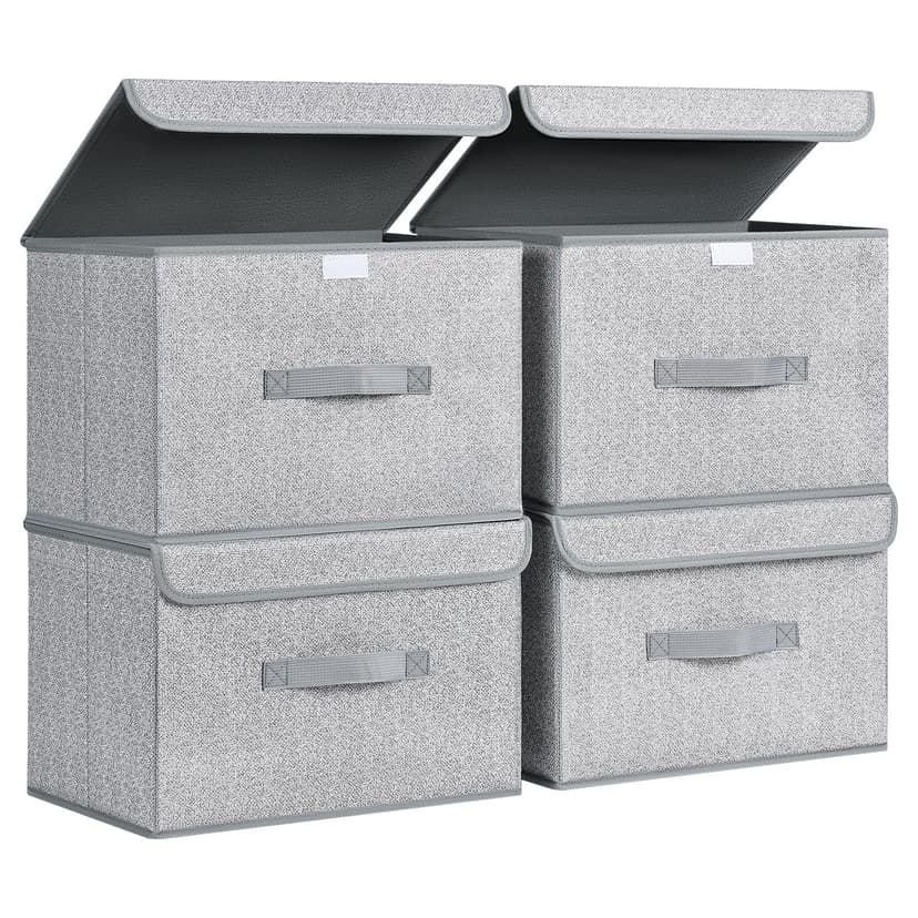 DIMJ Lot de 4 boîtes de rangement pliables avec couvercles, bacs de rangement pliables avec poignée, panier de rangement en tissu pour vêtements, jouets, livres - 1