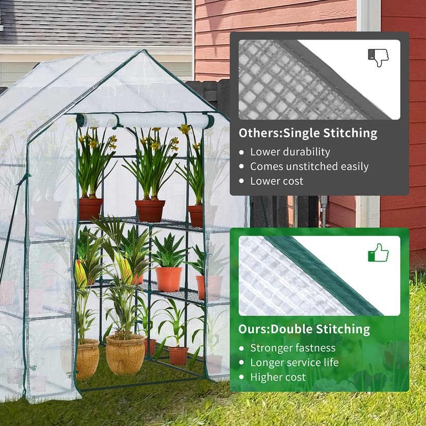 JUNGLE STONE Walk In Greenhouse With 10 Shelves, Reinforced PE Plastic Cover With Sturdy Steel Frame, Greenhouse/Plant Nursery for Gardens, Patios or Spaces Size, Easy to Assemble - 3