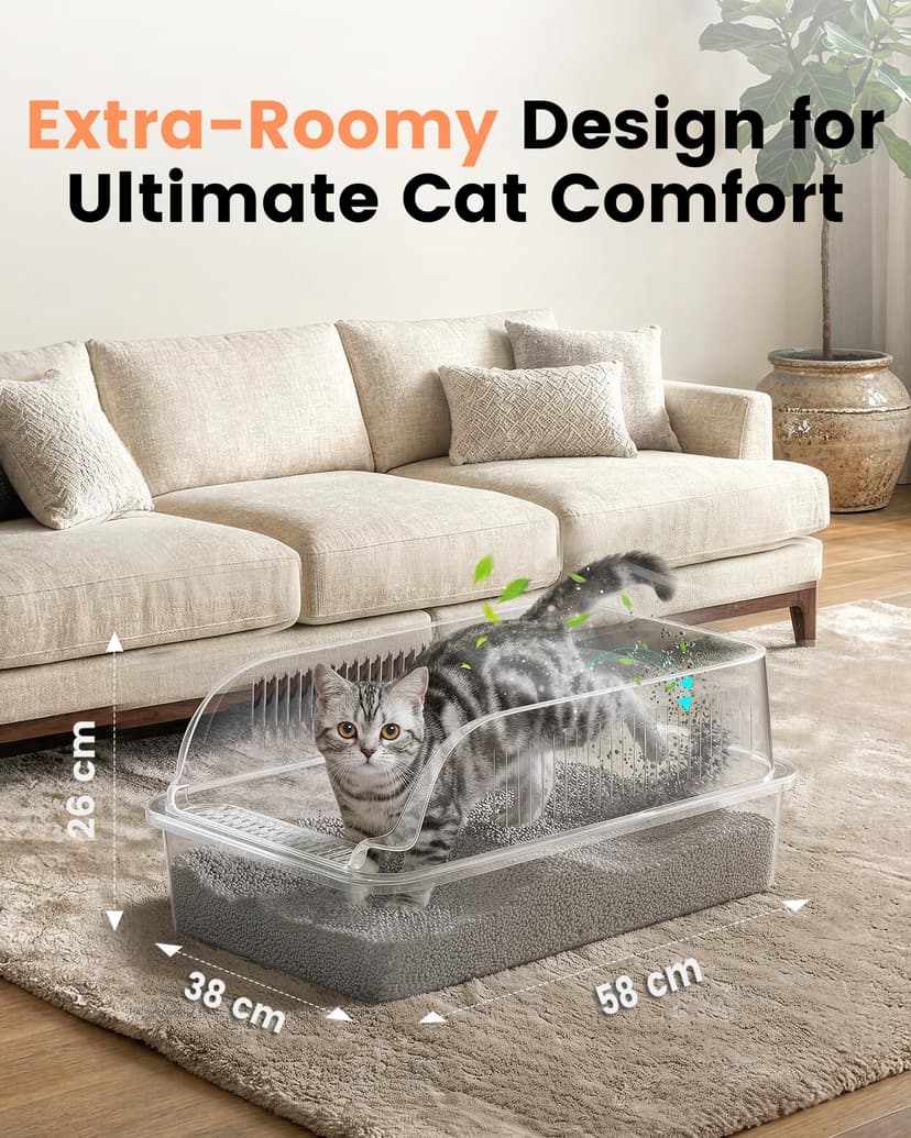Stainless Steel Cat Litter Tray with High Sides, XXL Metal Cat Litter Box with Scoop, Hooded Toilet for Cat Rabbit, Pet Tray for Large and Small Cats, Leak-Proof, Odour-Free, Easy to Clean, Light Grey - 3