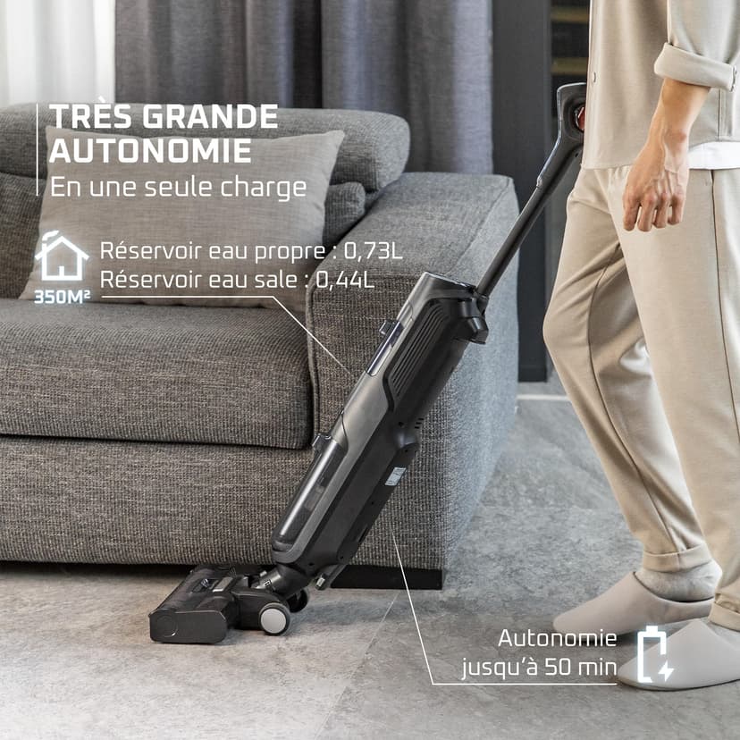 Rowenta X-Clean 4 Aspirateur Balai Laveur sans Fil, Aspiration et Lavage Puissant, Intelligent, Autonomie 50min, Autonettoyage GZ5036WO, Gris - 5