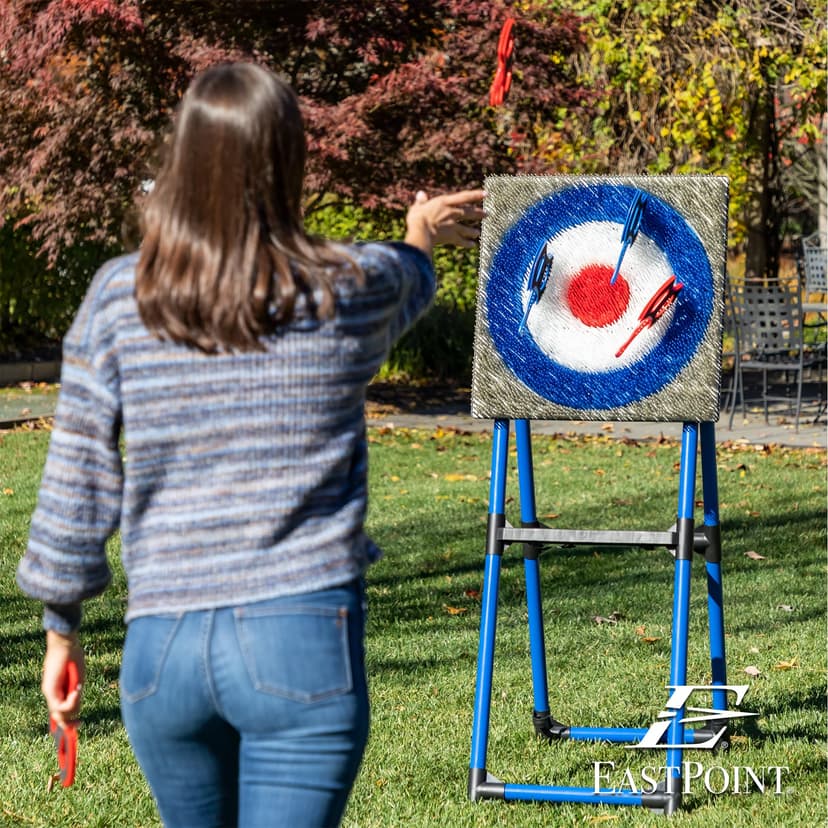 EastPoint Sports Backyard Axe Throw Target Game – Steel Frame Outdoor Game with 8 Throwing Axes, Portable for Backyard or Park - 8