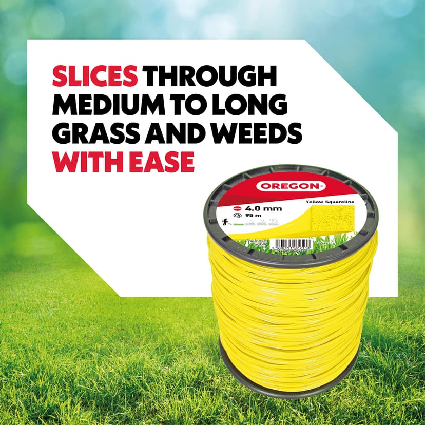 Oregon Yellow Square 4mm Strimmer Line, Trimmer Line Tackles Long Grass, Weeds, Edges & Thick Vegetation, Professional Heavy Duty Nylon Strimmer Wire, Fits Most Standard Models, 4.0mm x 95m (69-478-Y) - 5