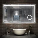 AICA Miroir de Salle de Bain LED avec Bluetooth 100x60cm, Miroir Lumineux avec Horloge + 3 Couleurs + Dimmable + Anti-buée + Grossissant 3X,Miroir Mural Interrupteur Tactile Étanche - 6
