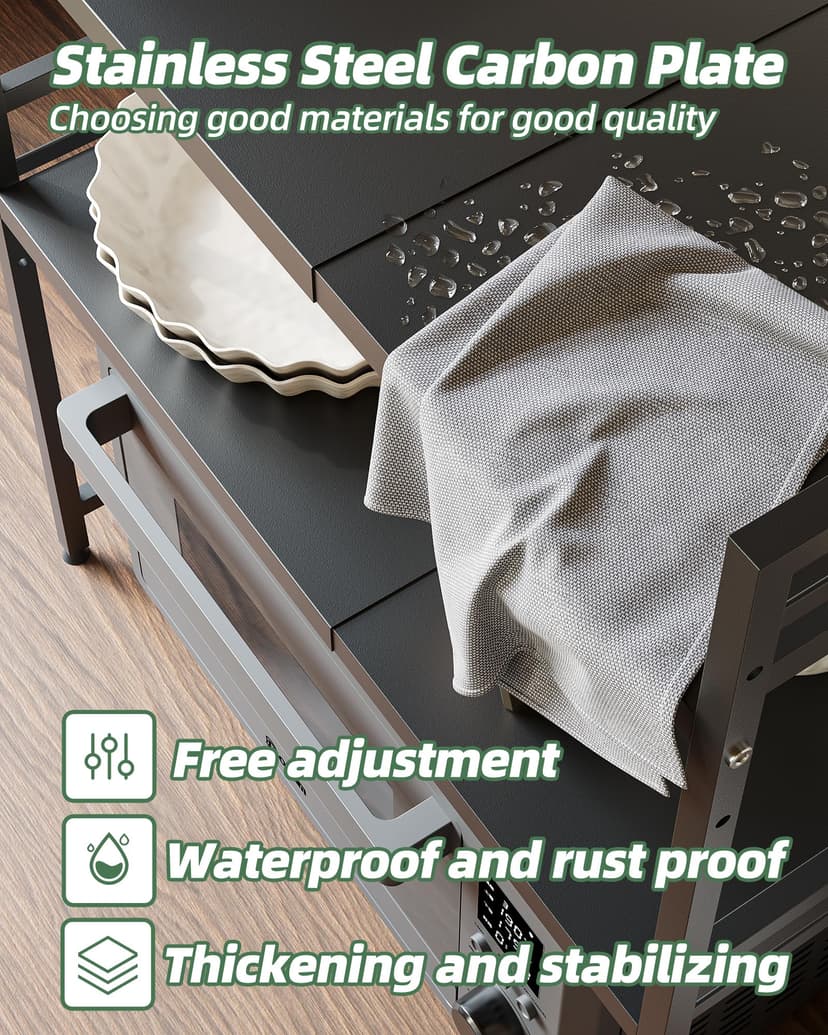 NETEL Erweiterbares Mikrowellen Regal 2-stufiges Mikrowellenständer Mikrowellenhalter Organizer küchenregal stehend für arbeitsplatte Bäckerregale mit 8 Haken - 6