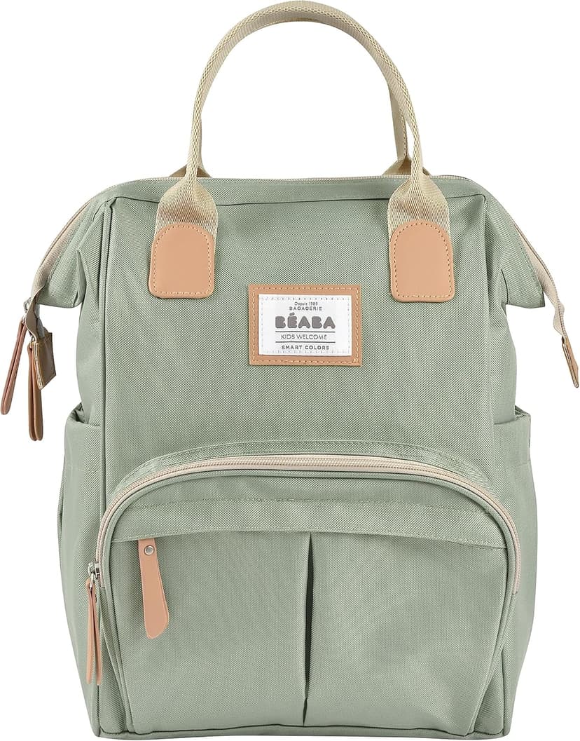 BÉABA - Baby Changing Backpack - Large Storage Volume - Changing Mat Included - Multiple Pockets - Large Opening - Isothermal - Multifunction Travel Bag - Wellington - Sage Green - 1