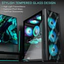 MUSETEX ATX PC Case Pre-Install 6 PWM ARGB Fans, Polygonal Mesh Computer Gaming Case, Opening Tempered Glass Side Panel Mid-Tower Case, USB 3.0 x 2, Black, NN8 - 6