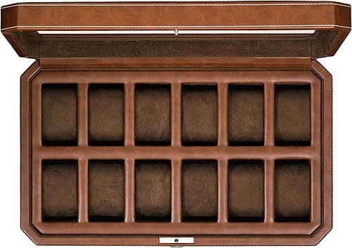 ROTHWELL 12 Slot Leather Watch Box - Luxury Watch Case Di…