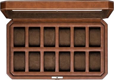 ROTHWELL 12 Slot Leather Watch Box - Luxury Watch Case Di…