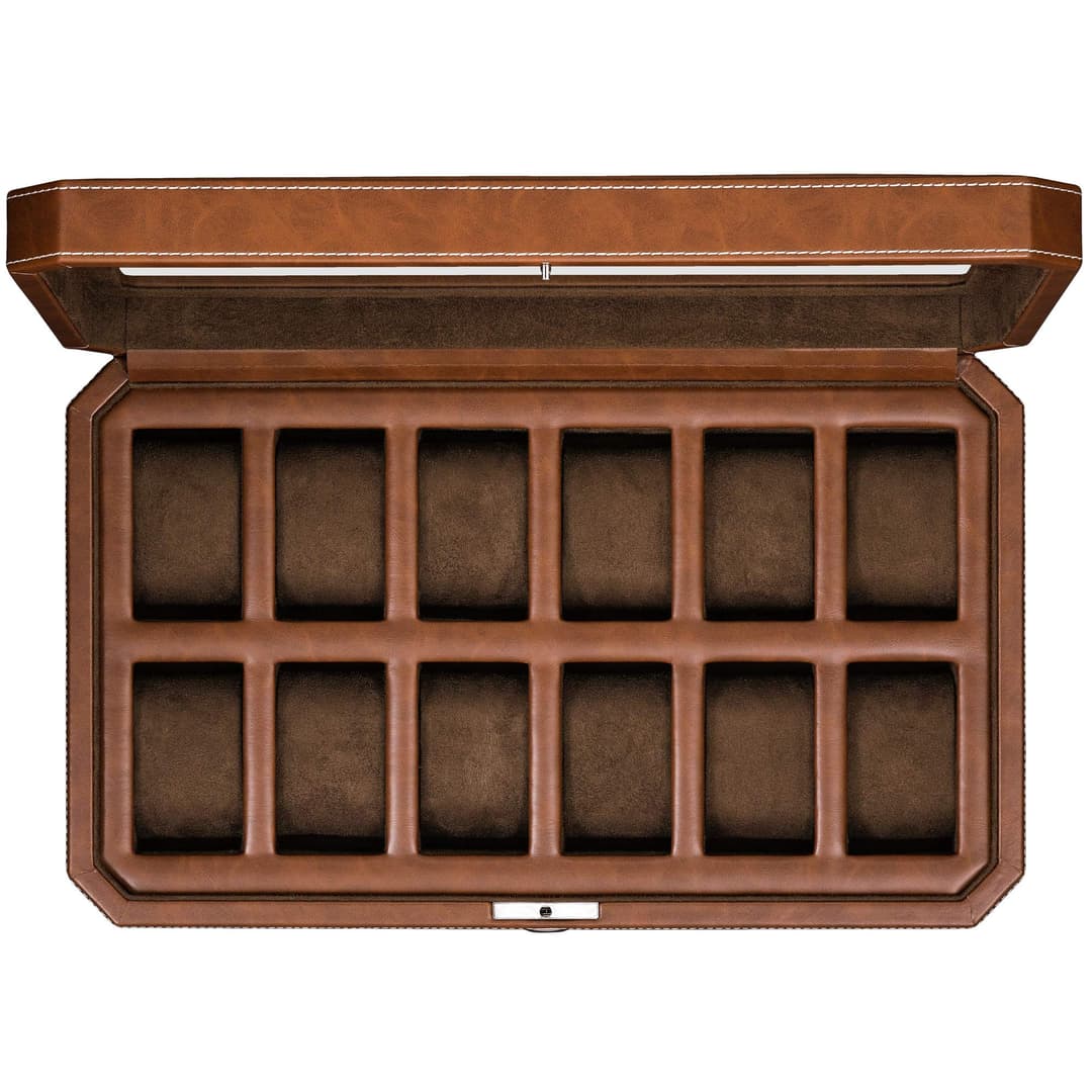ROTHWELL 12 Slot Leather Watch Box - Luxury Watch Case Di…