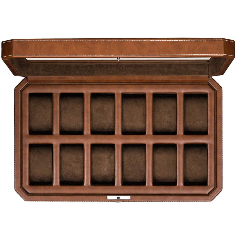 ROTHWELL 12 Slot Leather Watch Box - Luxury Watch Case Di… - 1