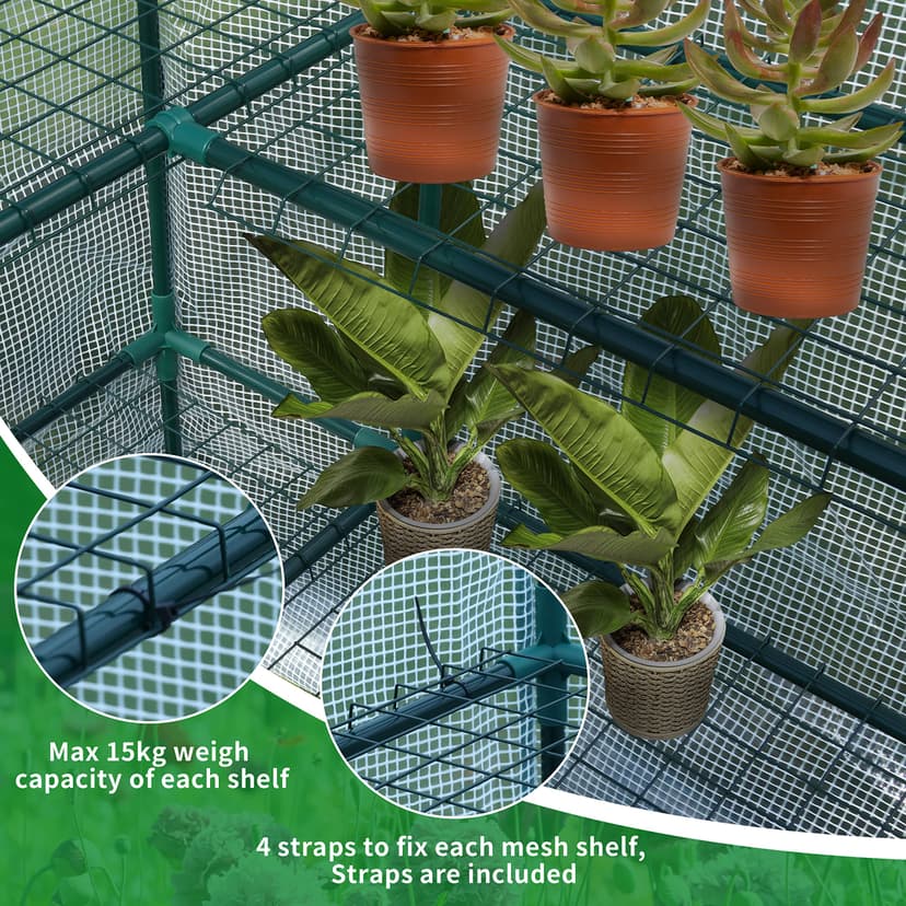 JUNGLE STONE Walk In Greenhouse With 10 Shelves, Reinforced PE Plastic Cover With Sturdy Steel Frame, Greenhouse/Plant Nursery for Gardens, Patios or Spaces Size, Easy to Assemble - 6