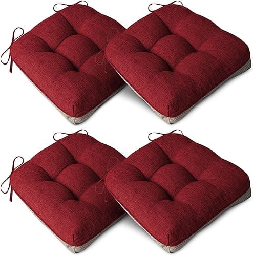 AddGrace Lot de 4 coussins extra épais pour chaises de salle à manger, antidérapants, coussins doux pour chaises de cuisine, avec attaches, 40 x 40 x 10 cm, rouge