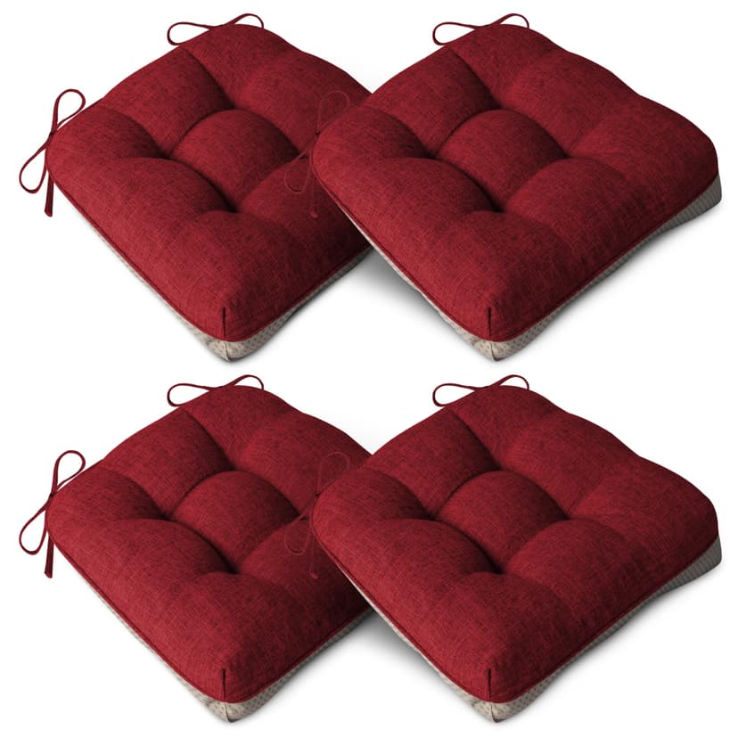 AddGrace Lot de 4 coussins extra épais pour chaises de salle à manger, antidérapants, coussins doux pour chaises de cuisine, avec attaches, 40 x 40 x 10 cm, rouge - 1