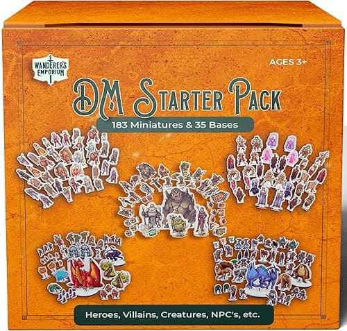 Wanderers Emporium Minis rigides et Plats pour Figurines DND avec Bases | Jeu de démarrage Donjons et Dragons à l'échelle 28 mm à 32 mm 5e (DM Starter Pack, 183, Miniatures)