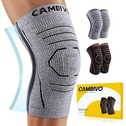 CAMBIVO 2 Pack Knee Support with PMMA Side Stabilizers, Lightweight Knee Brace for Running Stability and Daily Wear, Breathable Knee Compression Sleeve for Men & Women