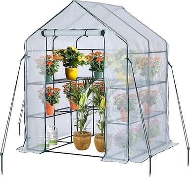 JUNGLE STONE Walk In Greenhouse With 10 Shelves, Reinforc…