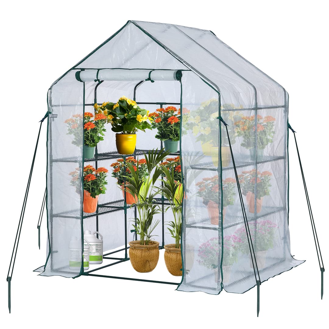 JUNGLE STONE Walk In Greenhouse With 10 Shelves, Reinforc…