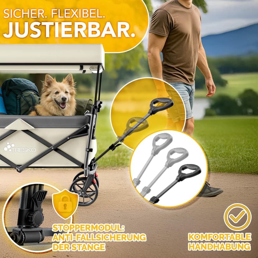 TRESKO® Handcart Foldable with Roof, Cooling Compartment and Side Roller Blinds | Hand Trolley Max. Load 150 kg | Transport Trolley with Solid Rubber Tyres & Parking Brakes (Front & Rear) and 3-Point - 6