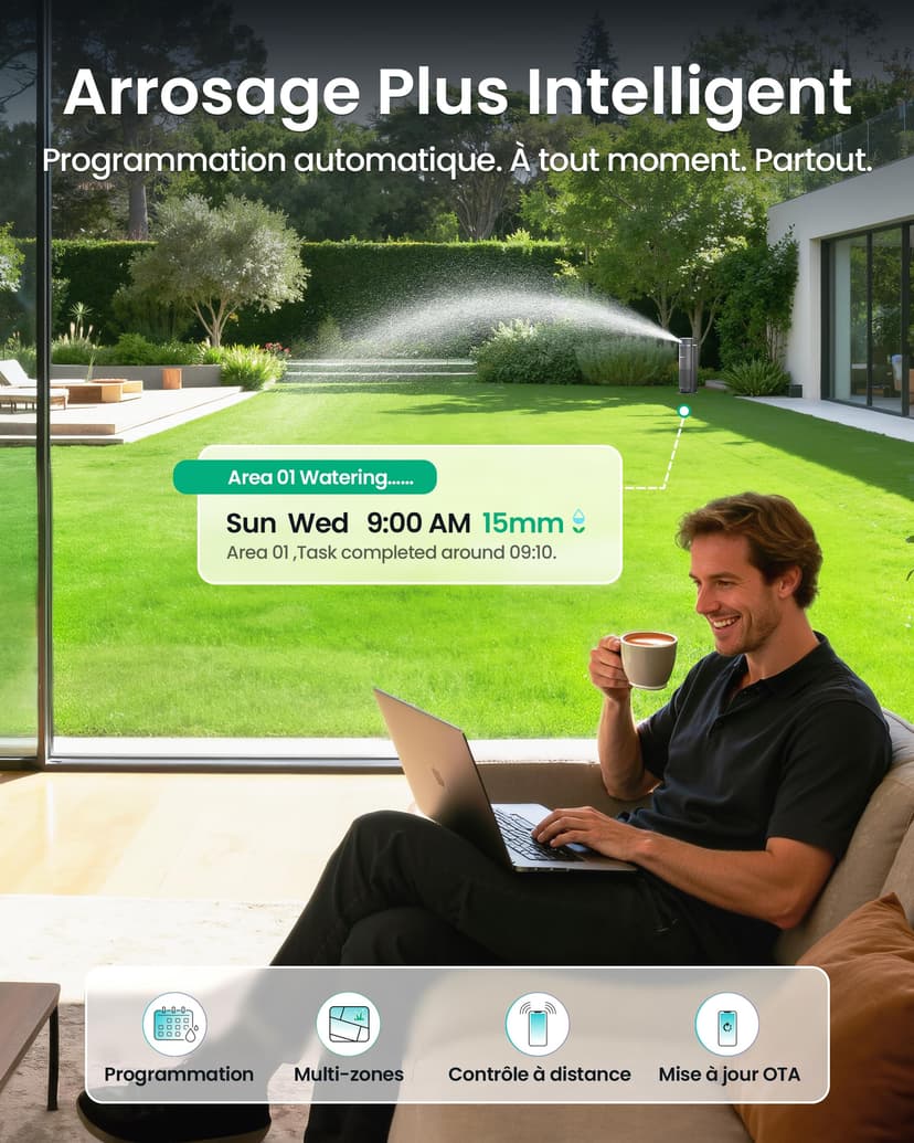 Aiper IrriSense 2 Système d’Irrigation Intelligent, Arrosage Multi-Zones avec Contrôle par Application, Programmation Intelligente et Capteur de Pluie pour Pelouses jusqu’à 446 m² - 2