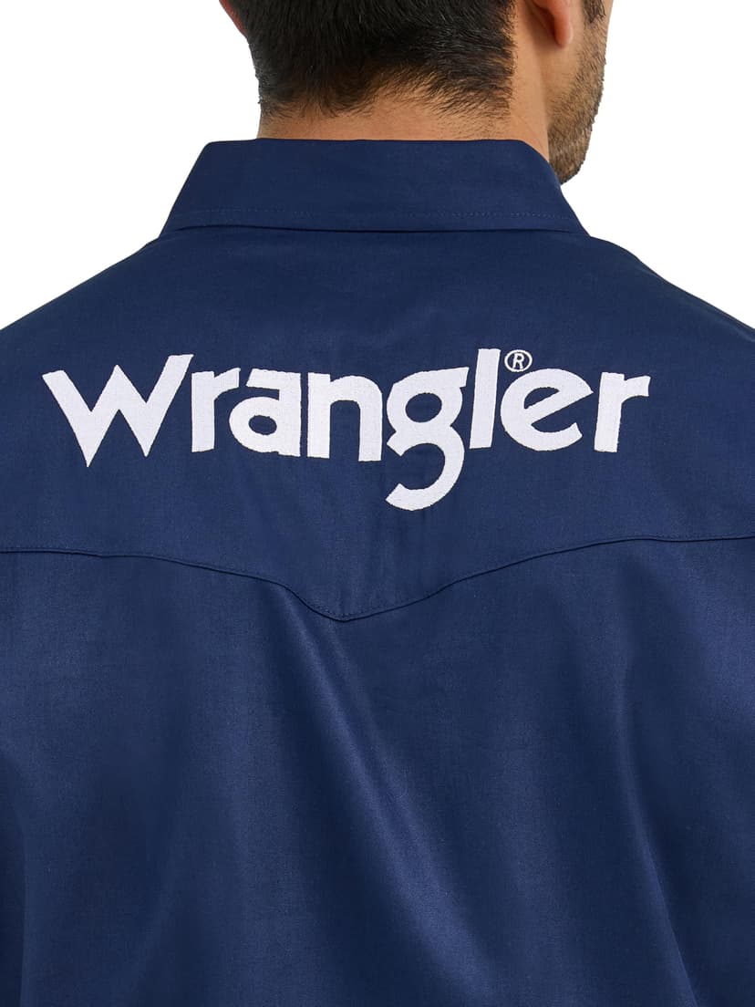Wrangler Men's Western Logo Two Pocket Long Sleeve Button Shirt, Navy, Large - 3