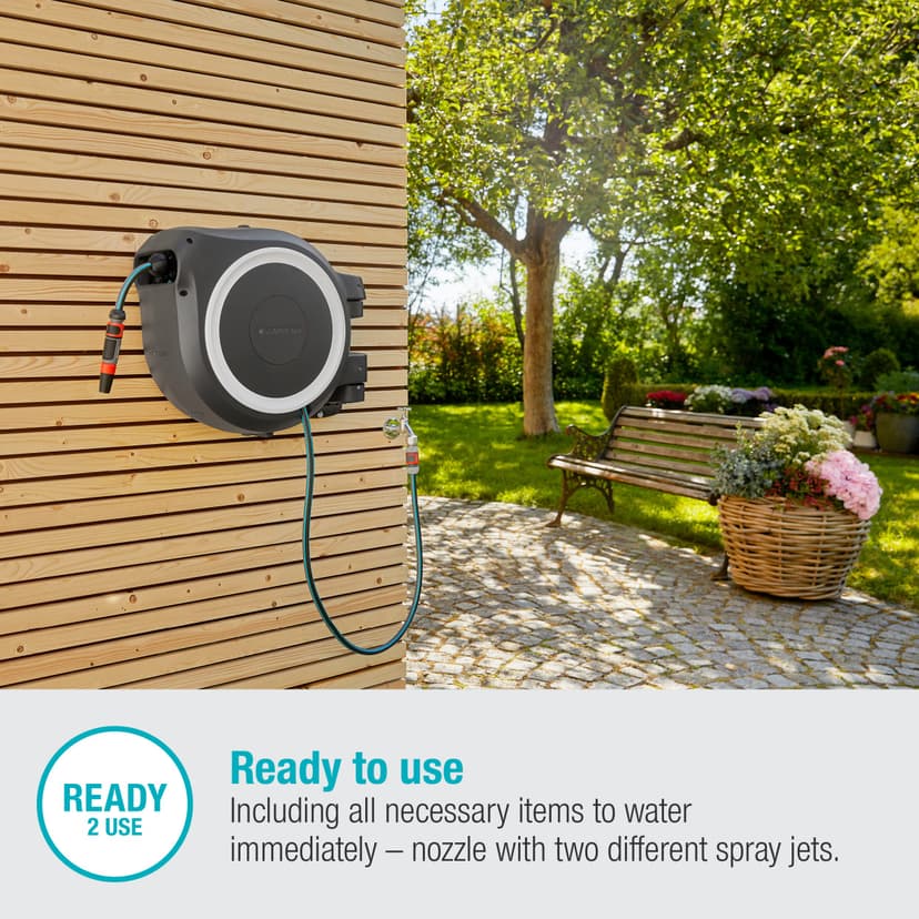 Gardena Wall-Mounted Hose Box Rollup L (White) 30 m: Versatile Watering System for Large Gardens, Swivel Hose Box, Including 30 m Gardena Hose and mounting kit (18627-20) - 5