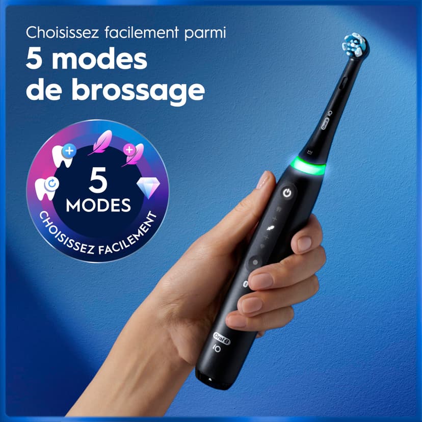 Oral-B iO Series 5 Plus Edition Electric Toothbrush, 2 hand tools and 2 brush heads. 5 brushing modes for dental care, magnet technology, LED display & travel case, black/white - 2