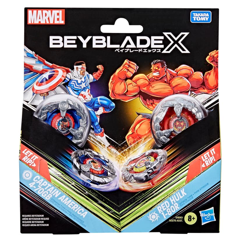 Beyblade X and Marvel Collab, Captain America 4-70GB vs Red Hulk 1-80R - 2