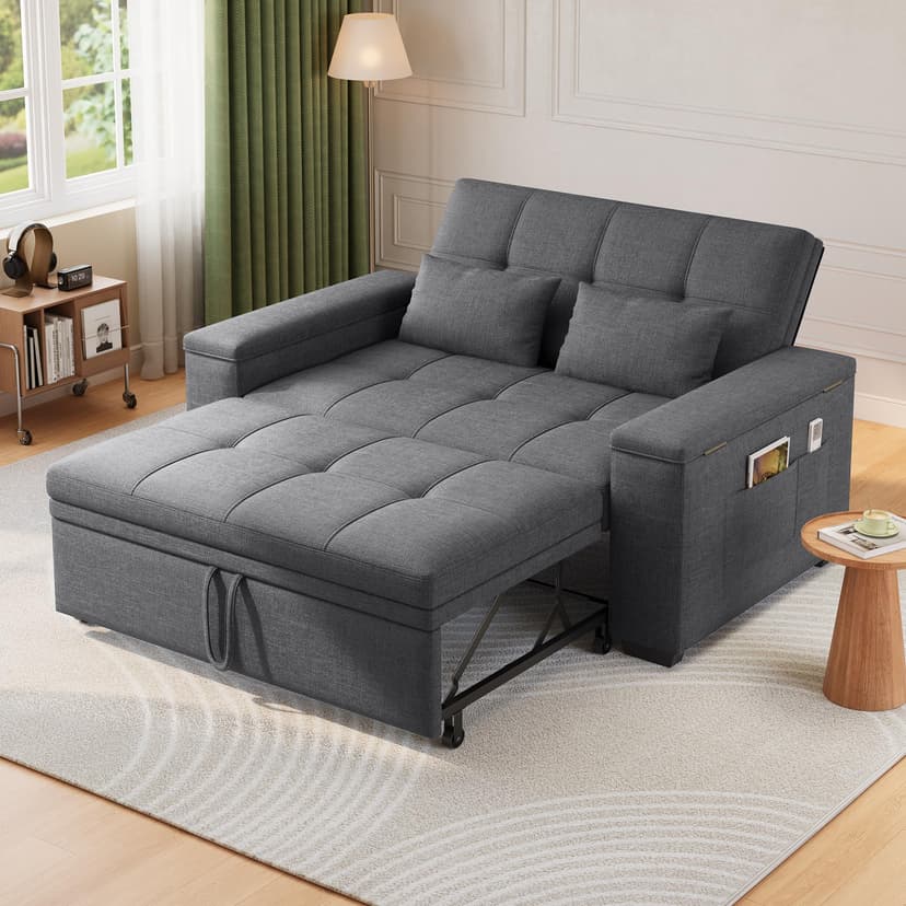 Xbro 2 Seater Convertible Sofa Bed 156 cm, Sofa with Storage and Adjustable Backrest 3 Positions, Compact Sofa for Living Room Studio Small Space, 156 x 74 x 84 cm (Dark Grey) - 3