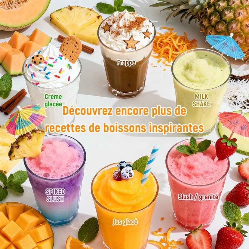 Machine à granita – 2,5 L slushie pour la maison, avec écran LED, 6 programmes préréglés pour crème glacée, margaritas, frappés, milkshakes, nettoyage automatique, sans glace (Black) - 9