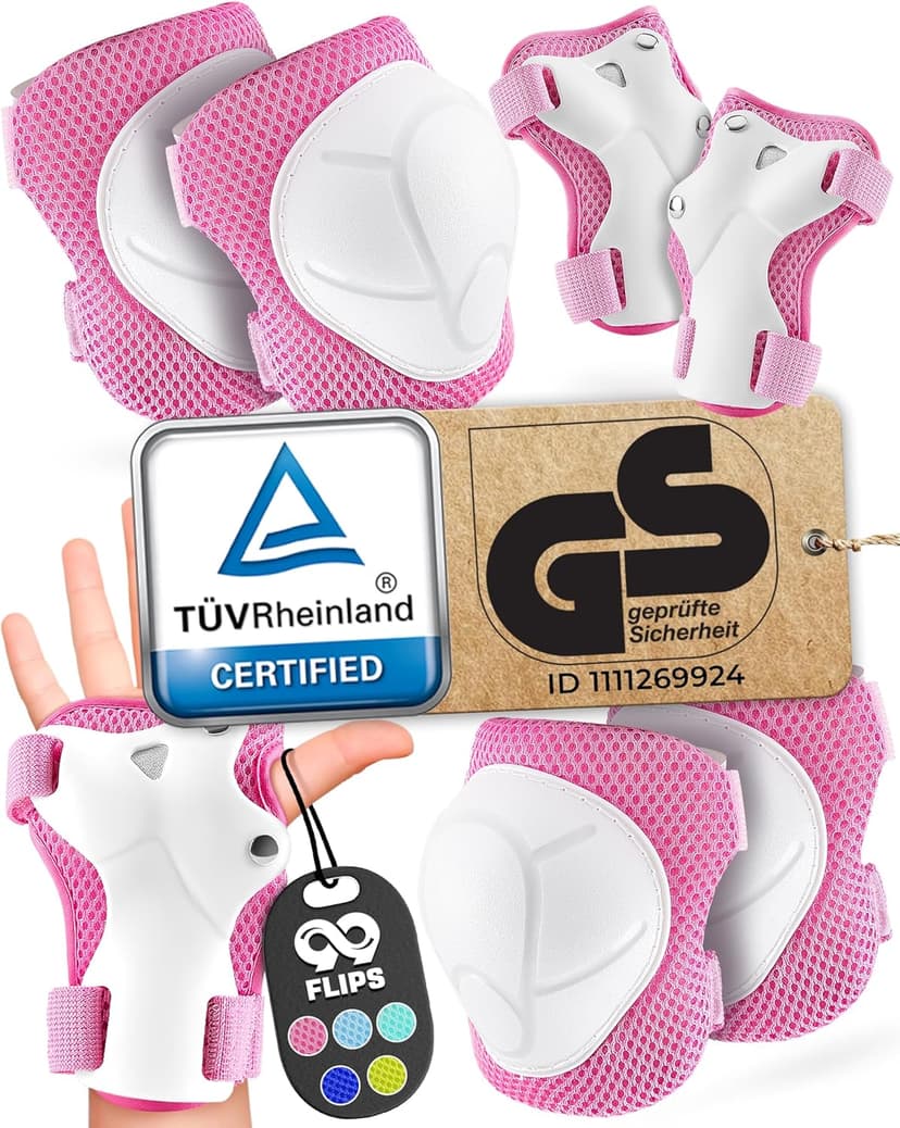 99FLIPS Knee Pads for Kids - Kids Knee and Elbow Pads for Children - FLASH - Size XS Pink - Wrist Guards Skating Roller Skate Scooter & Skateboard - 1