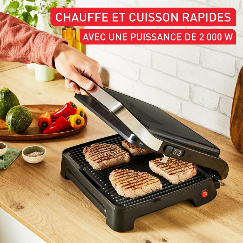 Tefal Inicio, Gril et machine à panini, Chauffe rapide: 2000W, Plaques de cuisson antiadhésives, Grande surface de cuisson, Noir, Inicio, GC271810 - 3