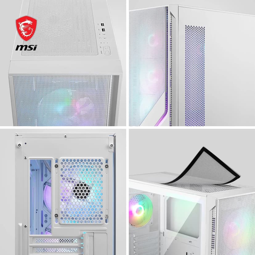 MSI MAG Forge 320R Airflow White Boîtier PC Moyen Tour - ATX, Compatible avec Les RTX 40, Ventilateurs ARGB, filtres à poussière magnétiques, Verre trempé, Hub de contrôle ARGB, USB Type-A 3.2 Gen 1 - 6