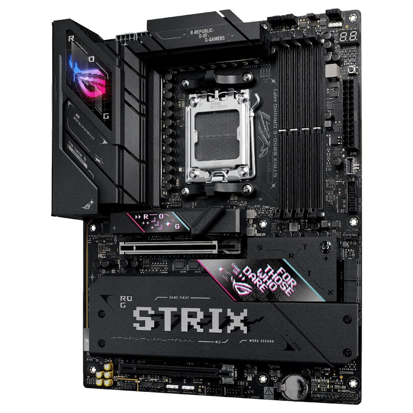 ASUS ROG Strix B850-E Gaming WiFi AMD motherboard, 16+2+2 power stages, DDR5 slots, five M.2 slots, PCIe 5.0, WiFi 7, USB4 Type-C port, USB 20Gbps w/ PD 3.0 up to 30W and Aura Sync RGB - 9