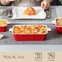 MALACASA Série BAKE, Lot de 4 Plats à Gratin en Céramique avec Poignées, Plats Rectangulaires en Porcelaine Rouge, 3020ml, 2080ml, 1480ml, 850ml, Passe au Lave-vaisselle, Idéaux pour Cuisson et Gratin - 3