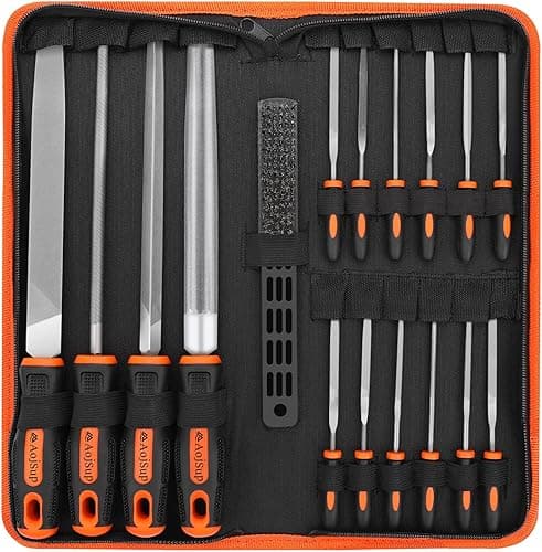 17Pcs Metal File Set, Professional Files Tools, Premium Metal Files with Suitcase, 4X Large Files - Flat/Triangle/Half-Round/Round File&12x Needle Files, Perfect for Wood, Metal&DIY Project