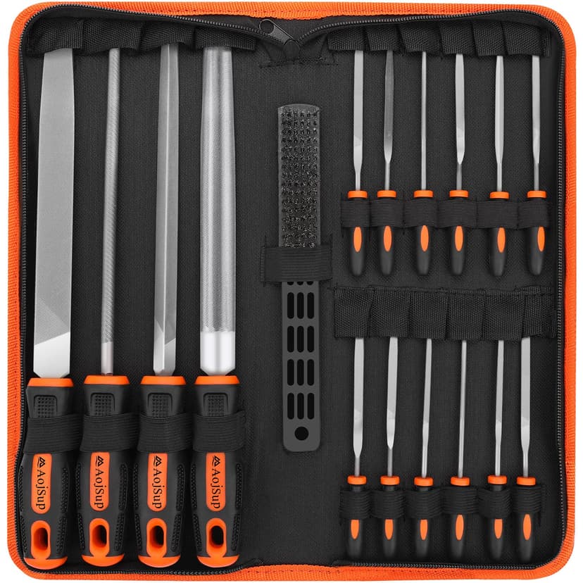 17Pcs Metal File Set, Professional Files Tools, Premium Metal Files with Suitcase, 4X Large Files - Flat/Triangle/Half-Round/Round File&12x Needle Files, Perfect for Wood, Metal&DIY Project - 1